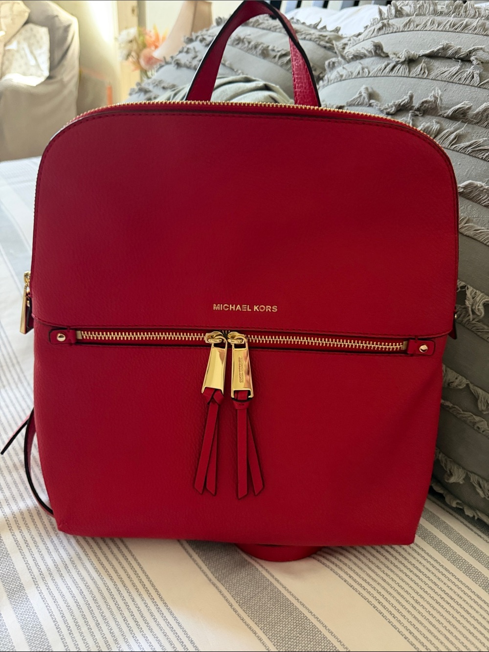 Michael Kors Red Leather Backpack with Gold Hardware